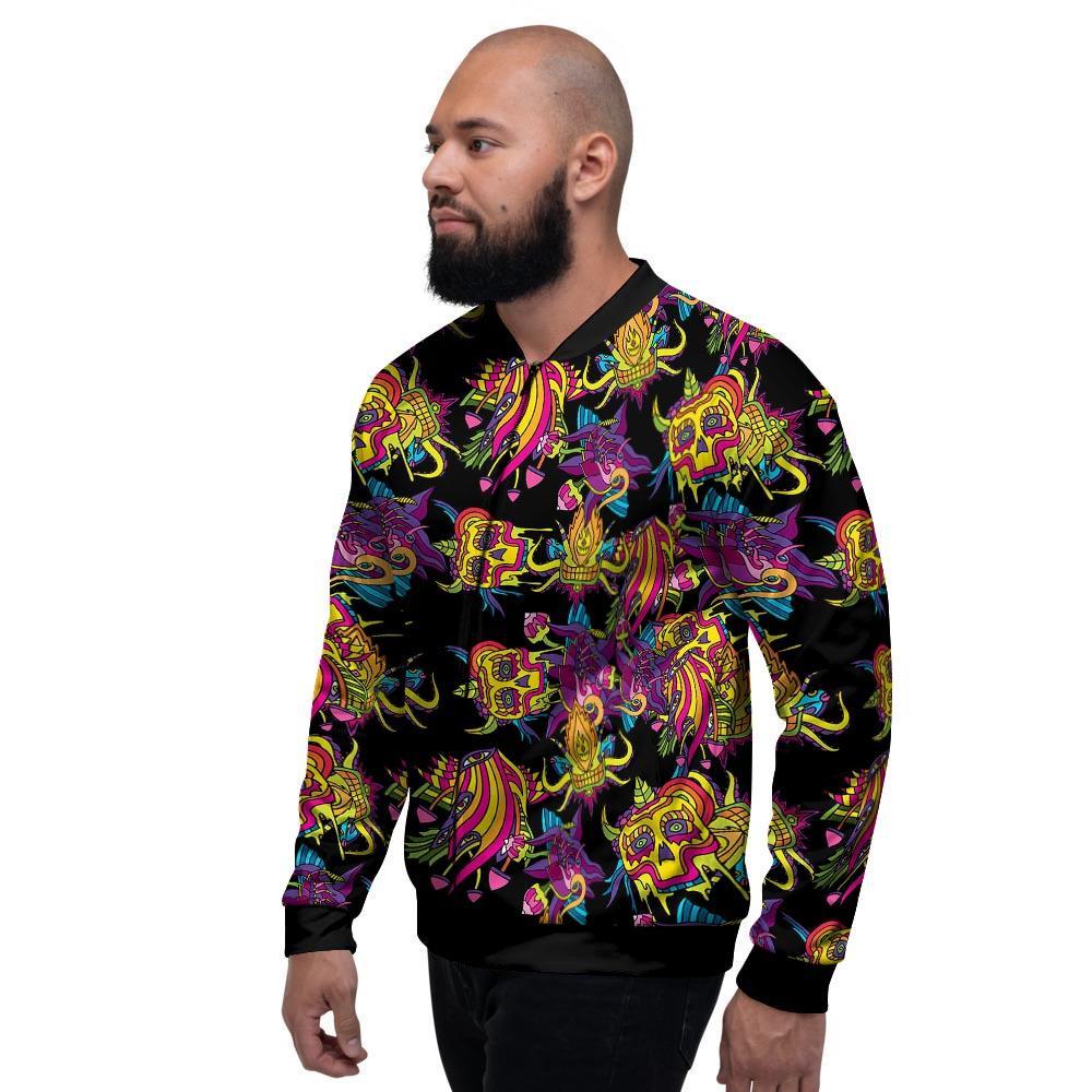 Black Skull Trippy Psychedelic Men's Bomber Jacket-grizzshop