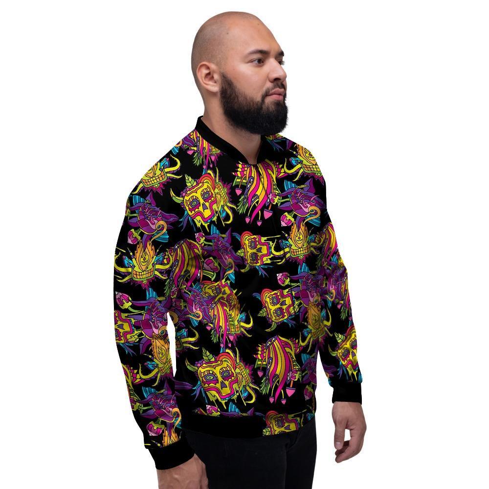 Black Skull Trippy Psychedelic Men's Bomber Jacket-grizzshop