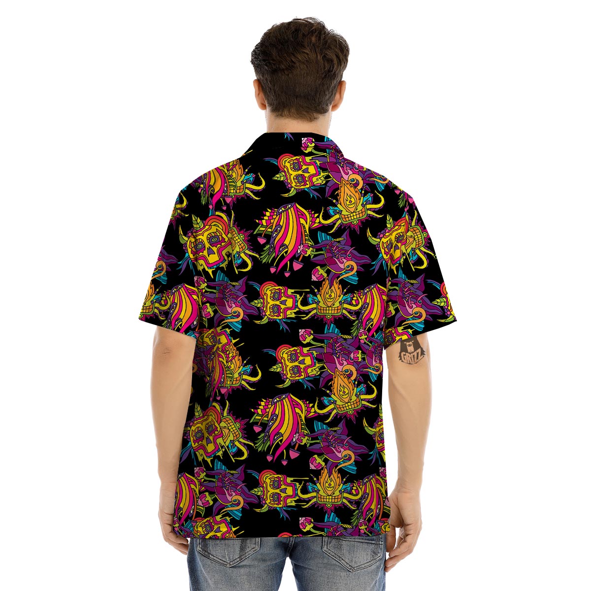 Black Skull Trippy Psychedelic Men’s Hawaiian Shirt-grizzshop