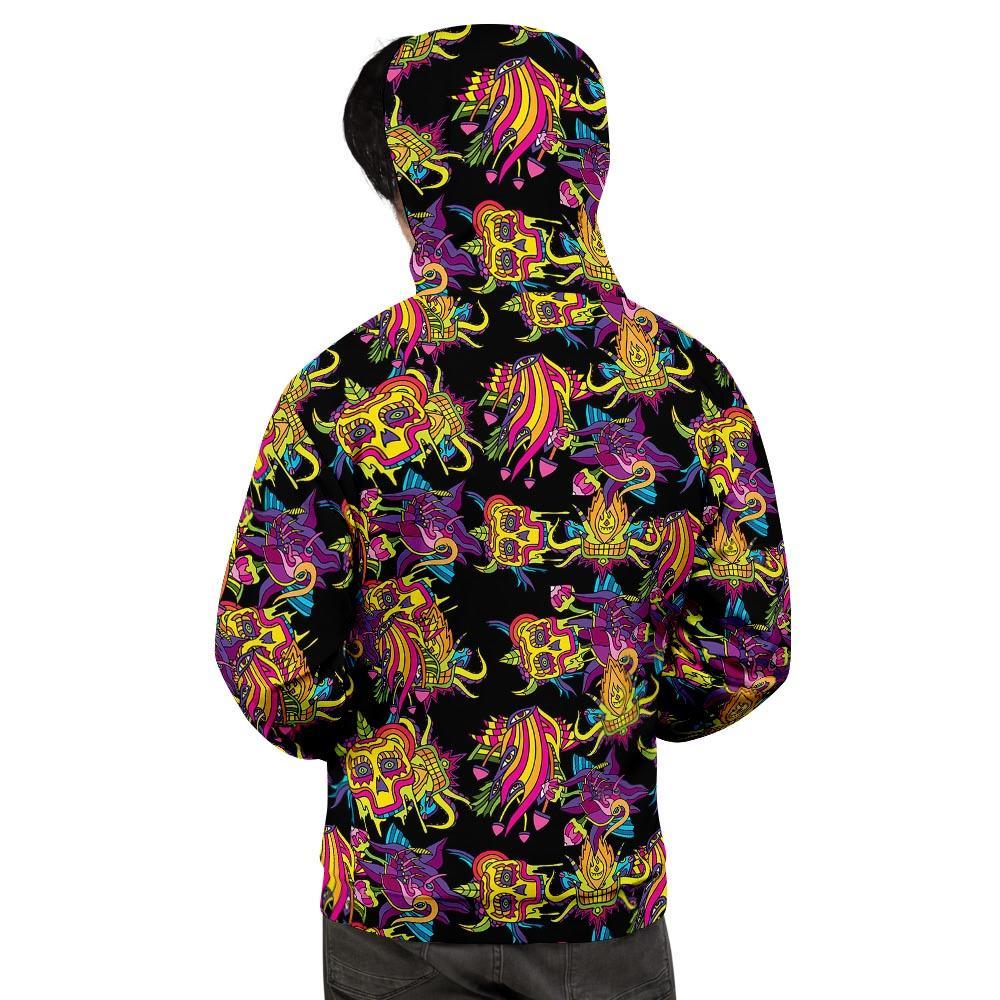 Black Skull Trippy Psychedelic Men's Hoodie-grizzshop