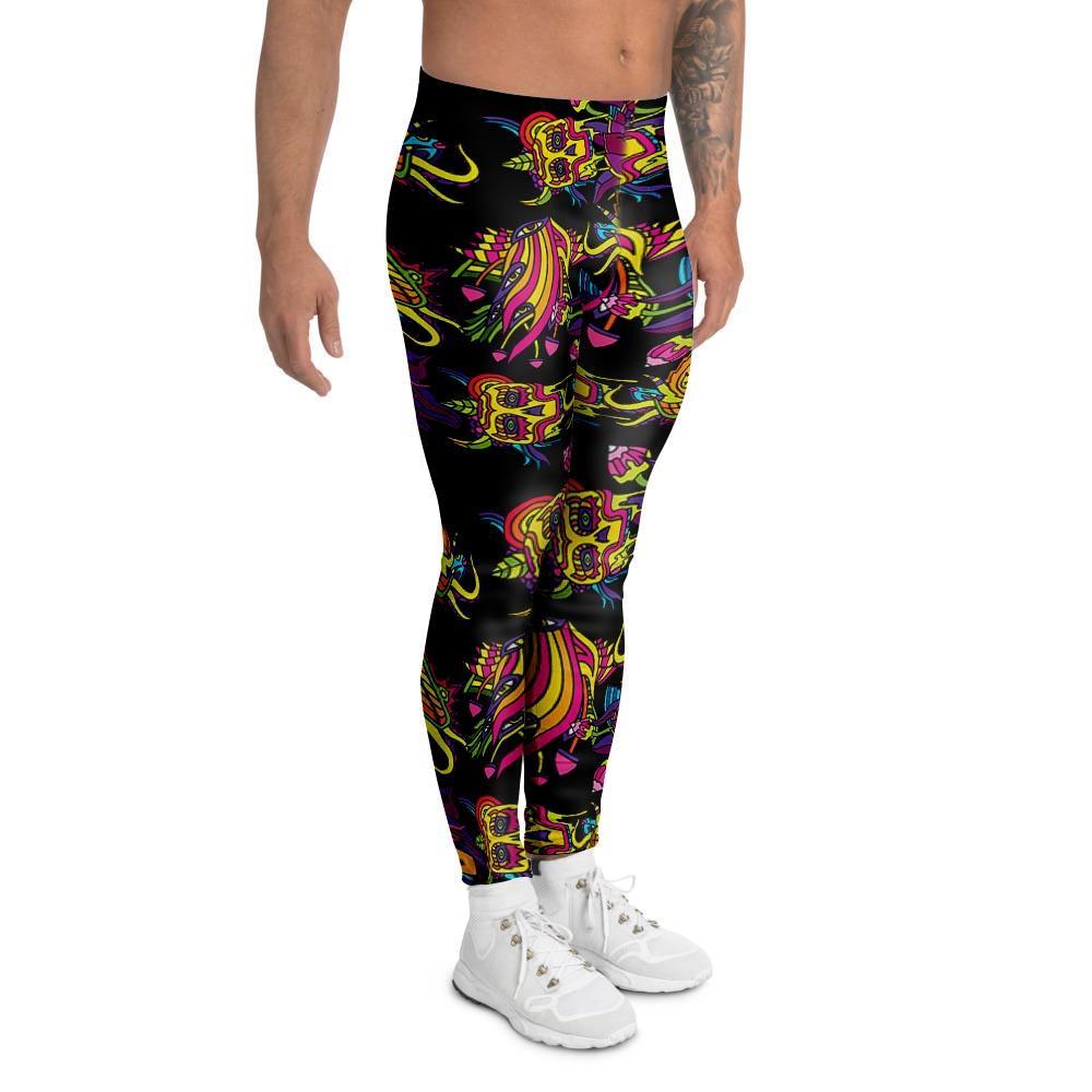 Black Skull Trippy Psychedelic Men's Leggings-grizzshop