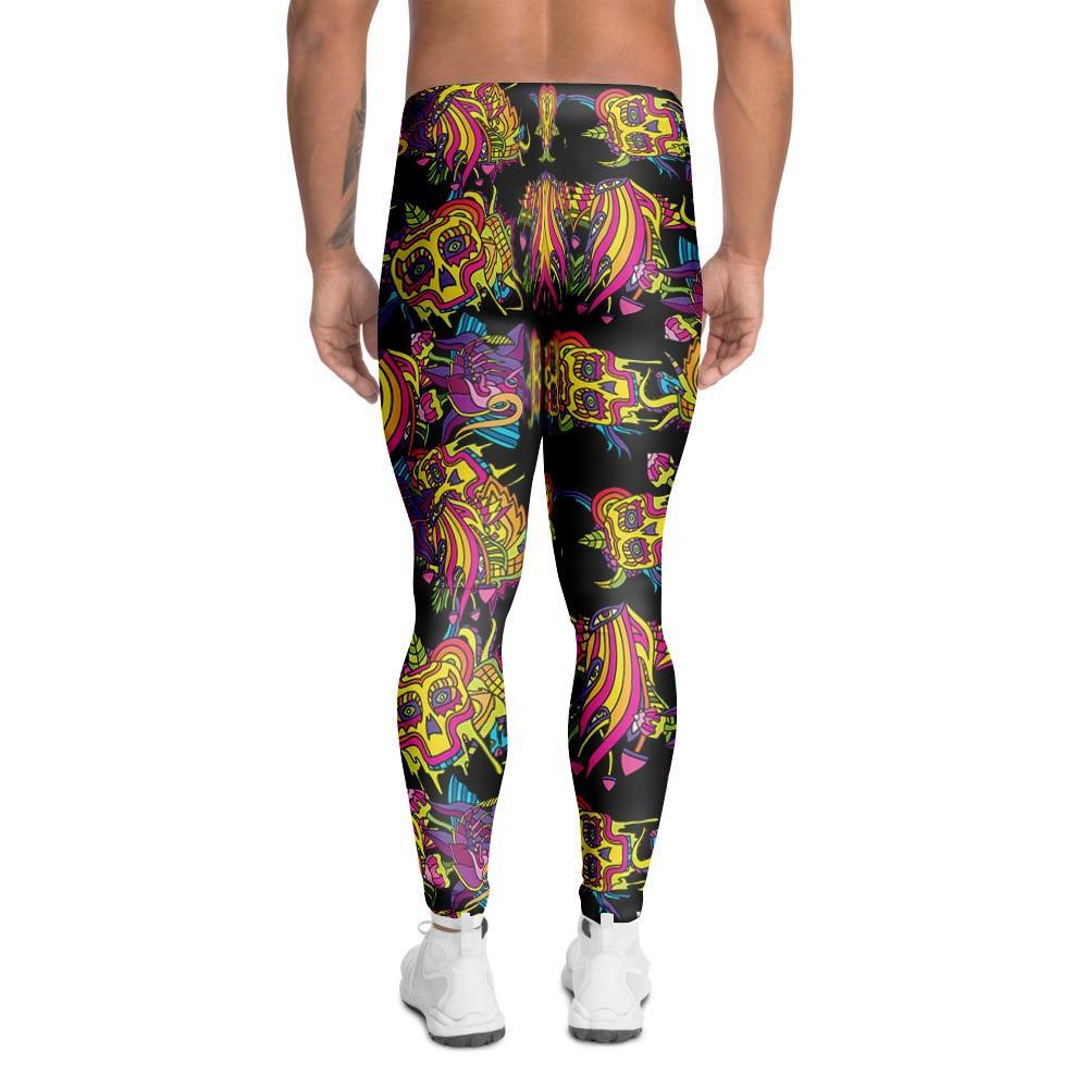 Black Skull Trippy Psychedelic Men's Leggings-grizzshop