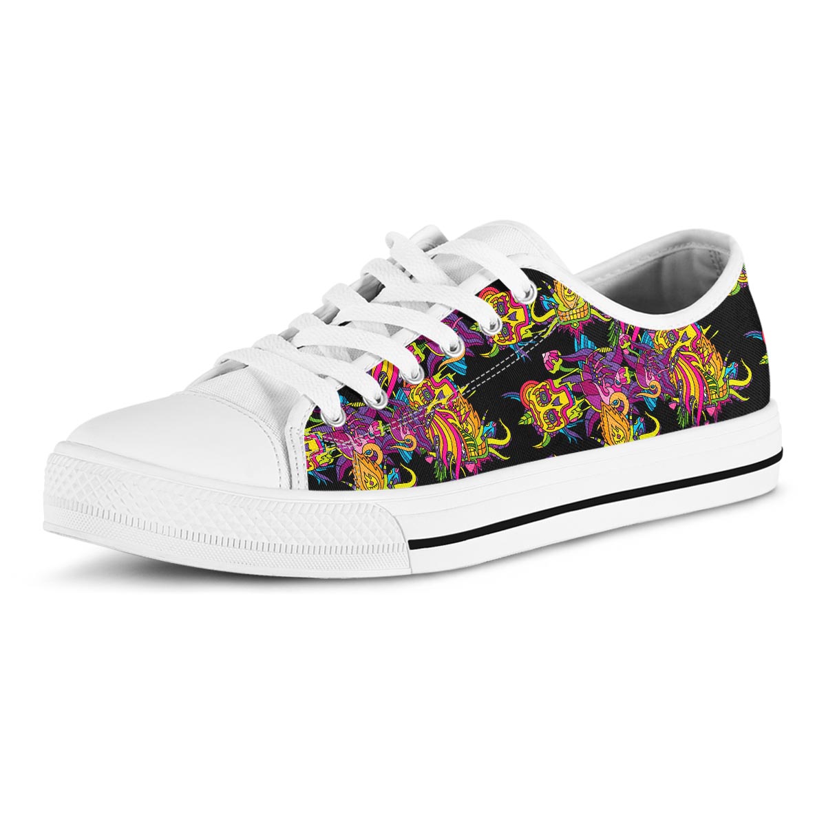 Black Skull Trippy Psychedelic Men's Low Top Shoes-grizzshop