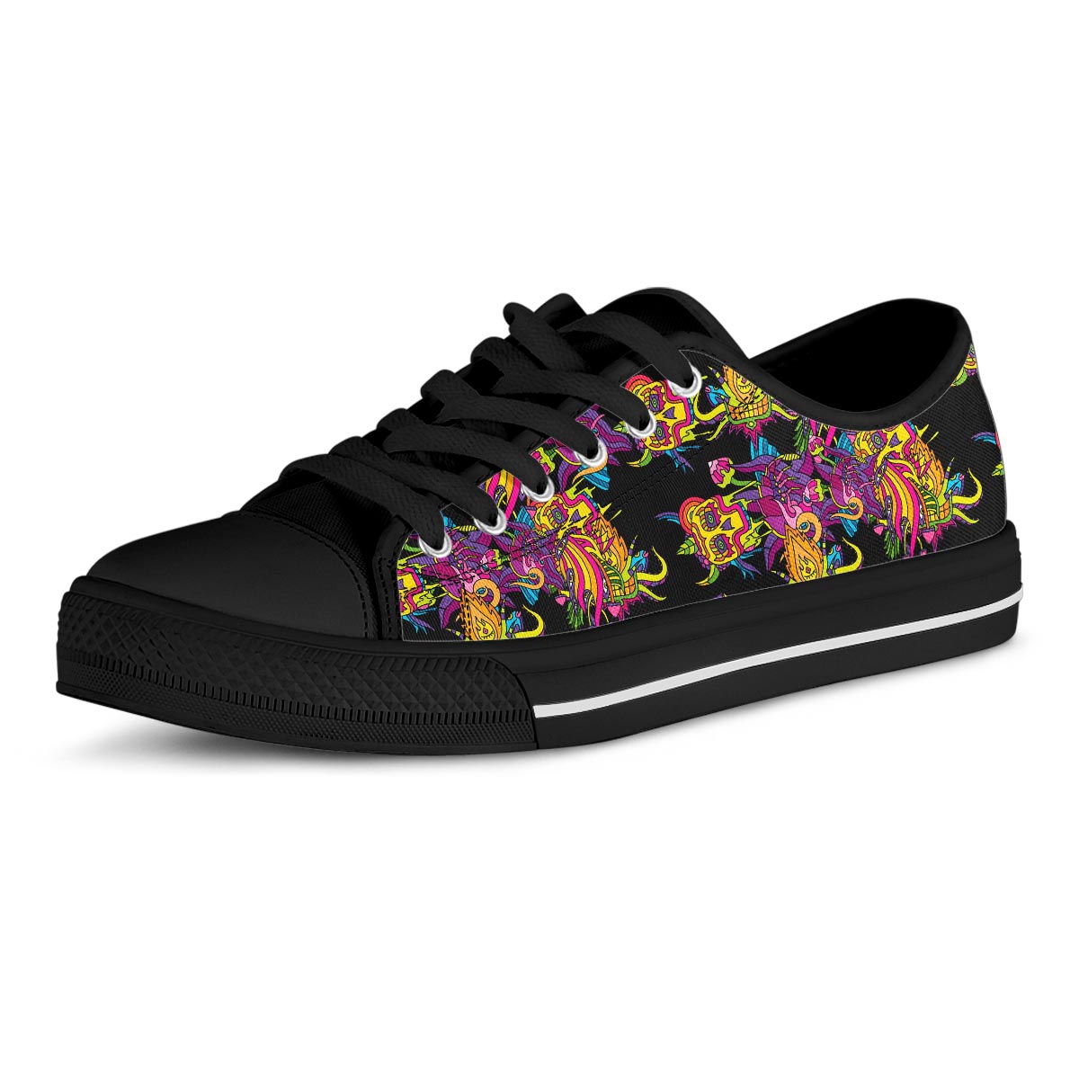 Black Skull Trippy Psychedelic Men's Low Top Shoes-grizzshop