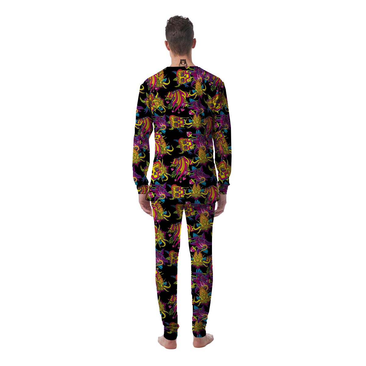 Black Skull Trippy Psychedelic Men's Pajamas-grizzshop