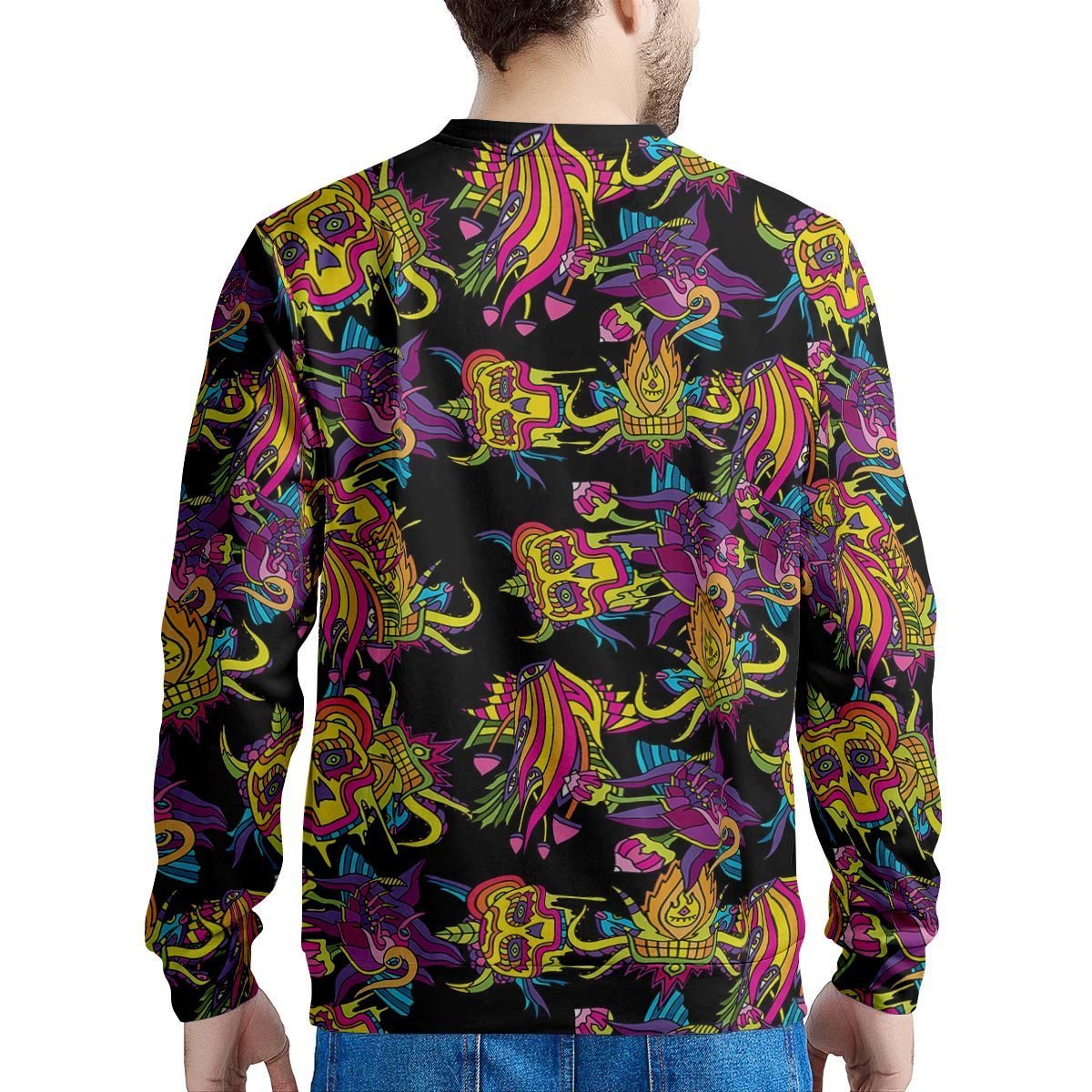 Black Skull Trippy Psychedelic Men's Sweatshirt-grizzshop