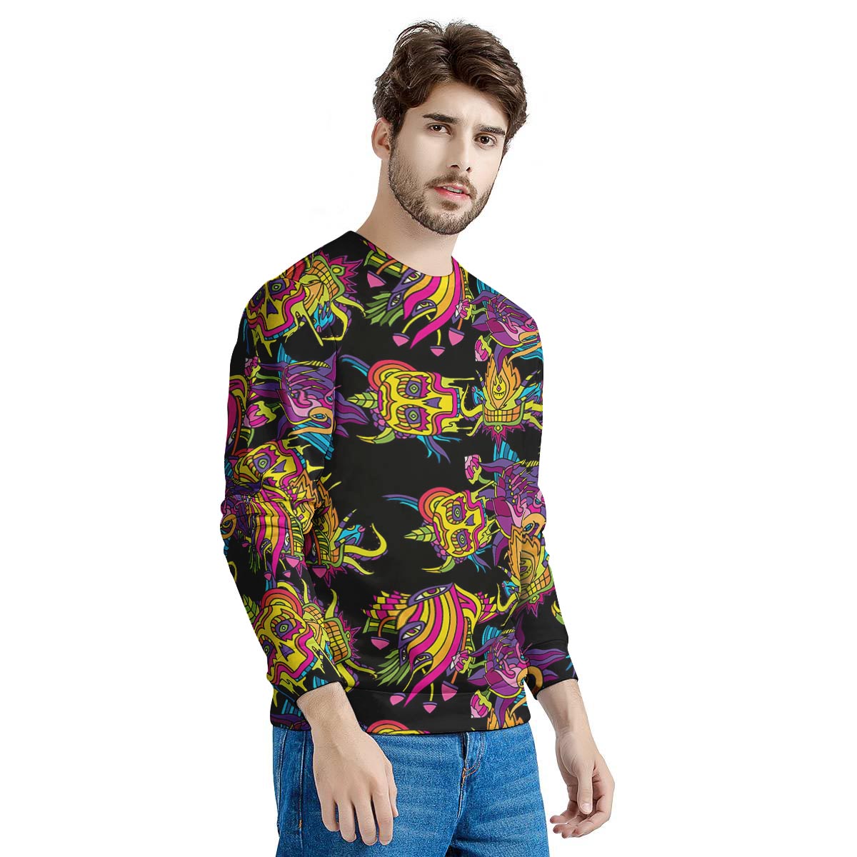 Black Skull Trippy Psychedelic Men's Sweatshirt-grizzshop