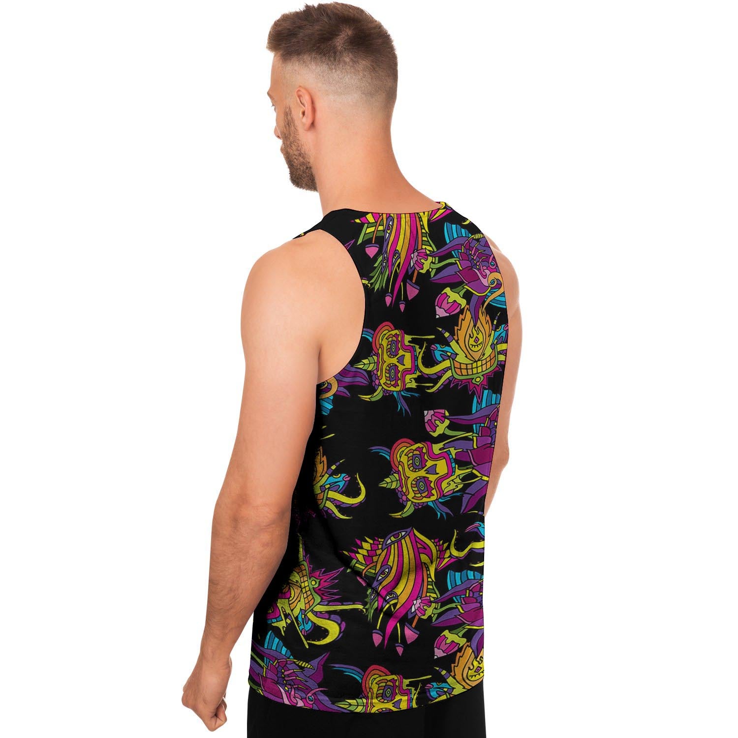 Black Skull Trippy Psychedelic Men's Tank Tops-grizzshop