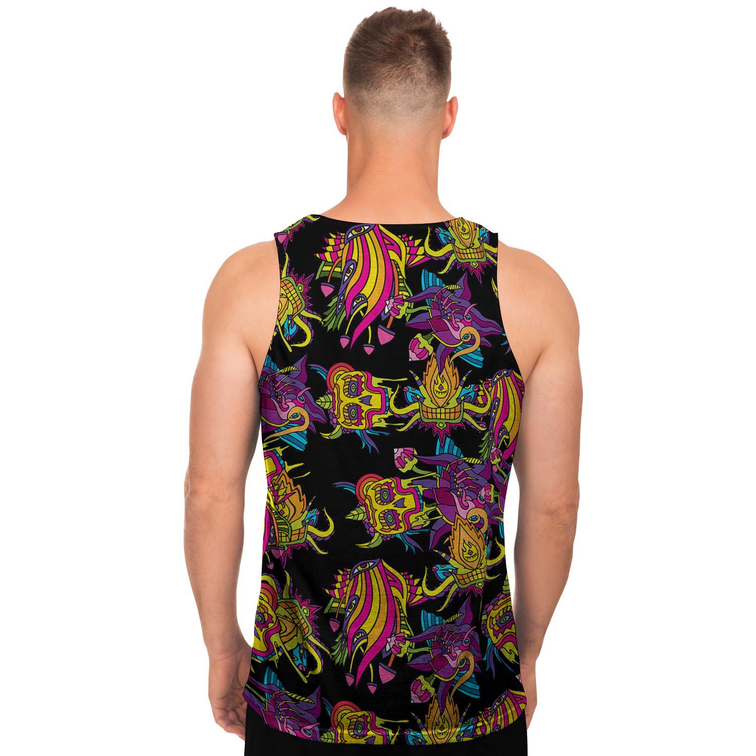 Black Skull Trippy Psychedelic Men's Tank Tops-grizzshop