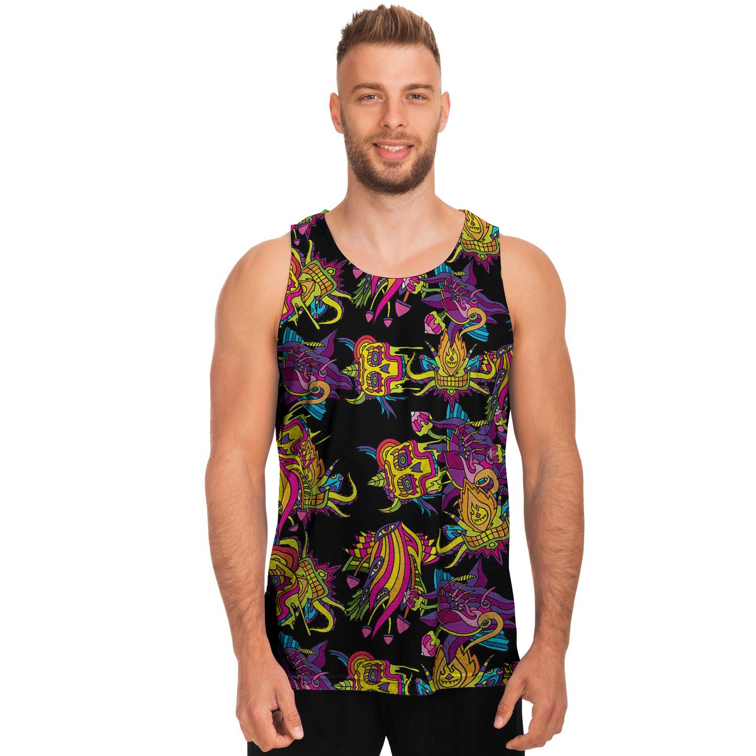 Black Skull Trippy Psychedelic Men's Tank Tops-grizzshop