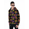 Black Skull Trippy Psychedelic Men's Zip Up Hoodie-grizzshop