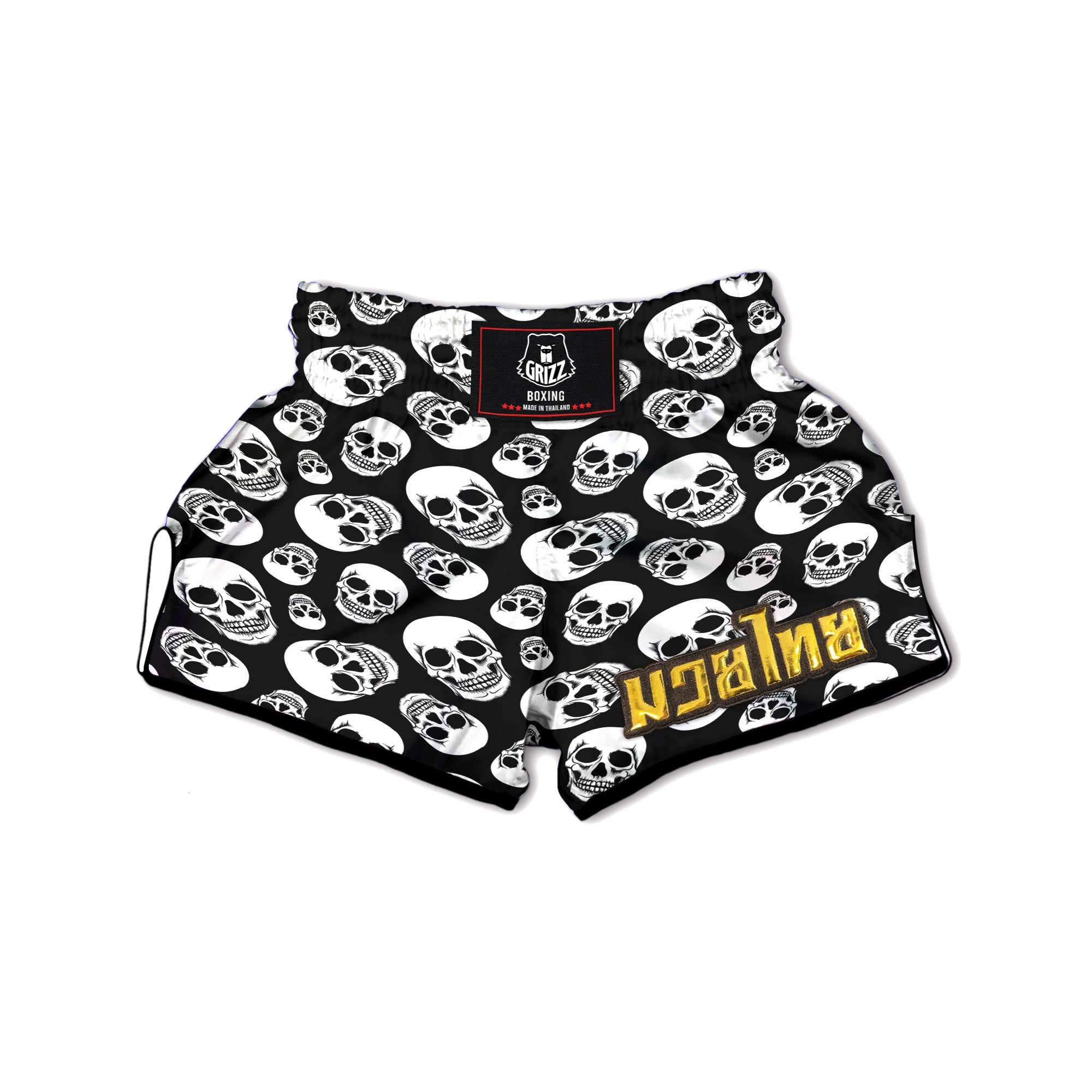 Black Skull Trippy Psychedelic Muay Thai Boxing Shorts-grizzshop