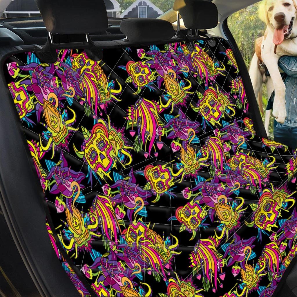 Black Skull Trippy Psychedelic Pet Car Seat Cover-grizzshop