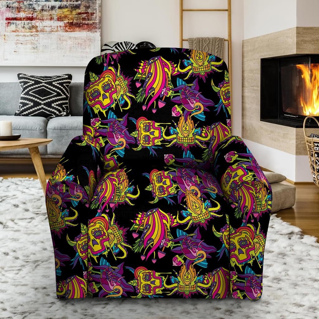 Black Skull Trippy Psychedelic Recliner Cover-grizzshop