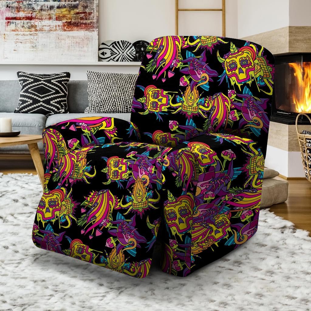 Black Skull Trippy Psychedelic Recliner Cover-grizzshop