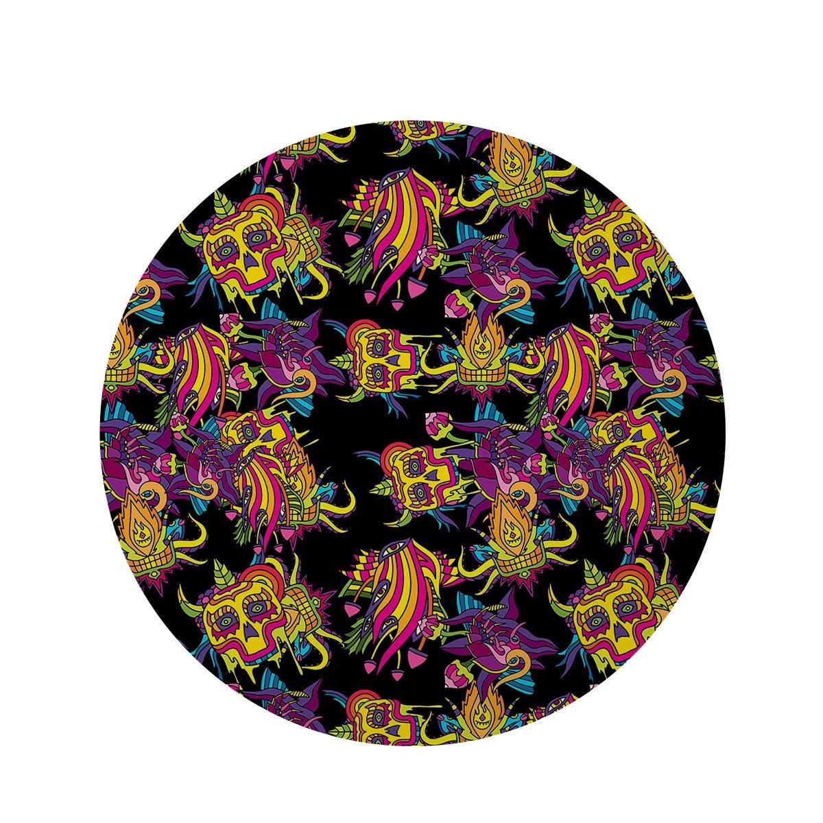 Black Skull Trippy Psychedelic Round Rug-grizzshop