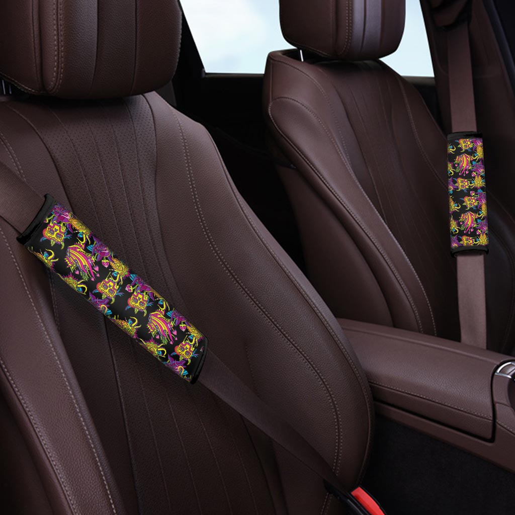 Black Skull Trippy Psychedelic Seat Belt Cover-grizzshop