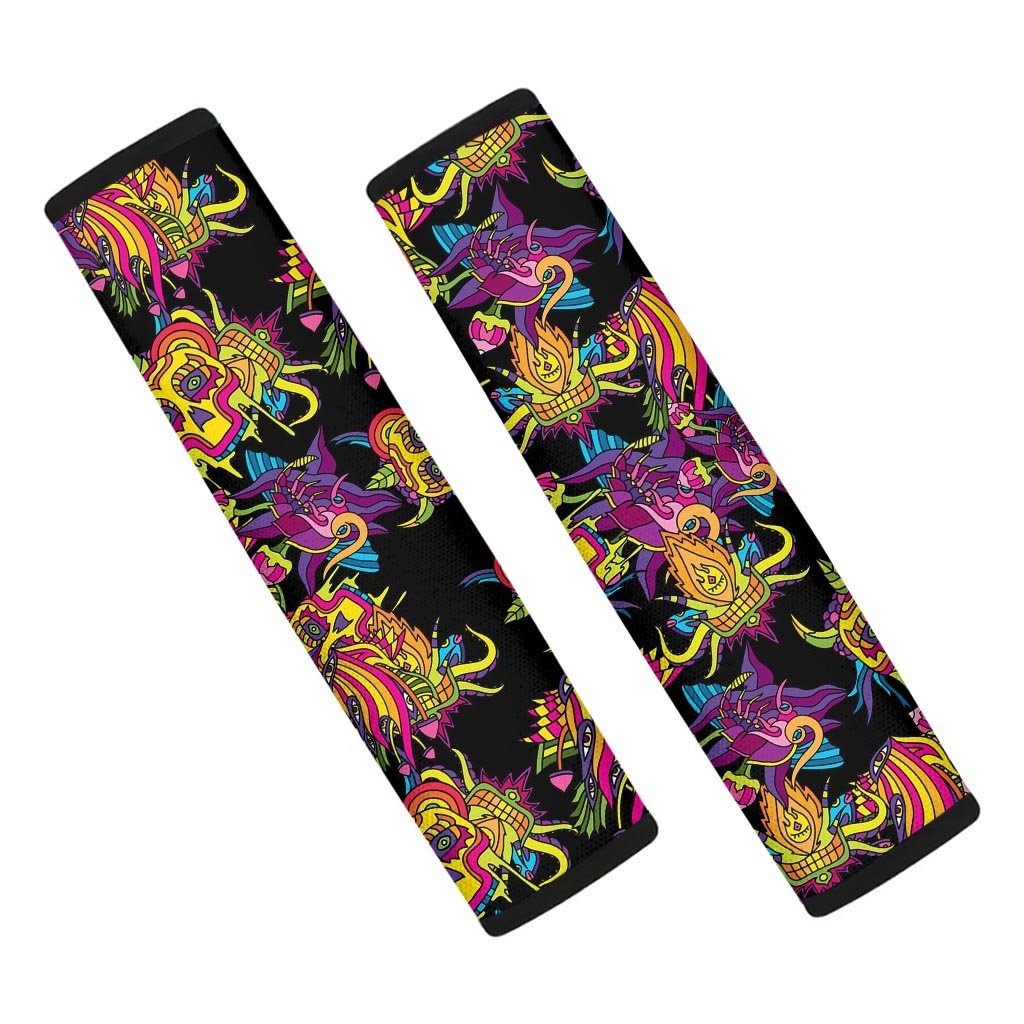 Black Skull Trippy Psychedelic Seat Belt Cover-grizzshop