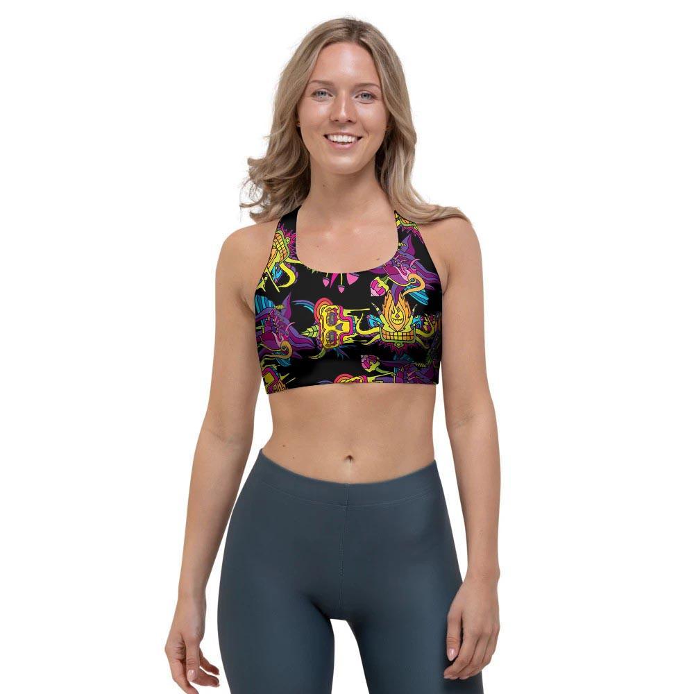 Black Skull Trippy Psychedelic Sports Bra-grizzshop