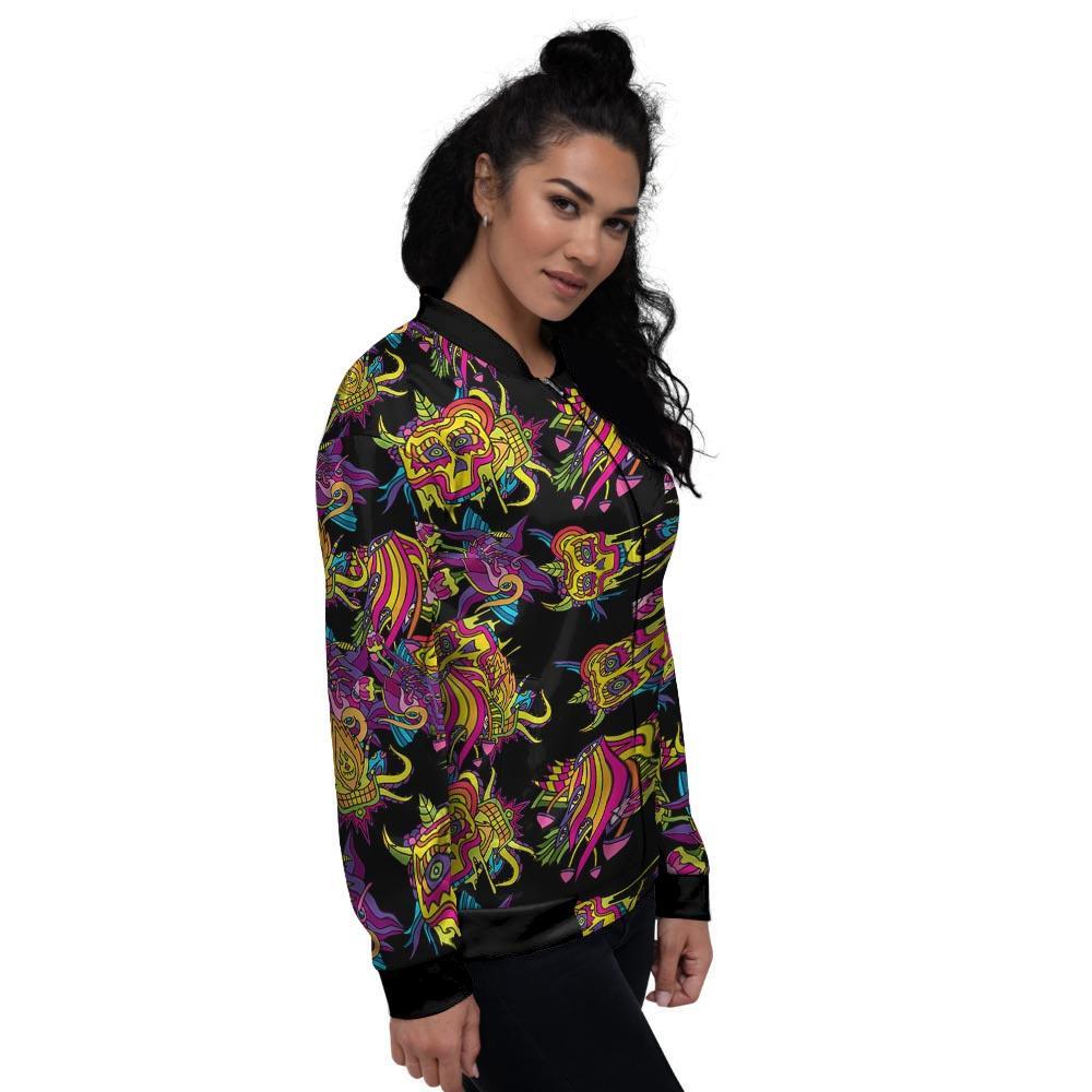 Black Skull Trippy Psychedelic Women's Bomber Jacket-grizzshop