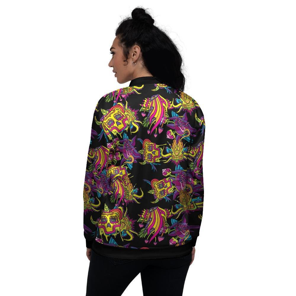 Black Skull Trippy Psychedelic Women's Bomber Jacket-grizzshop