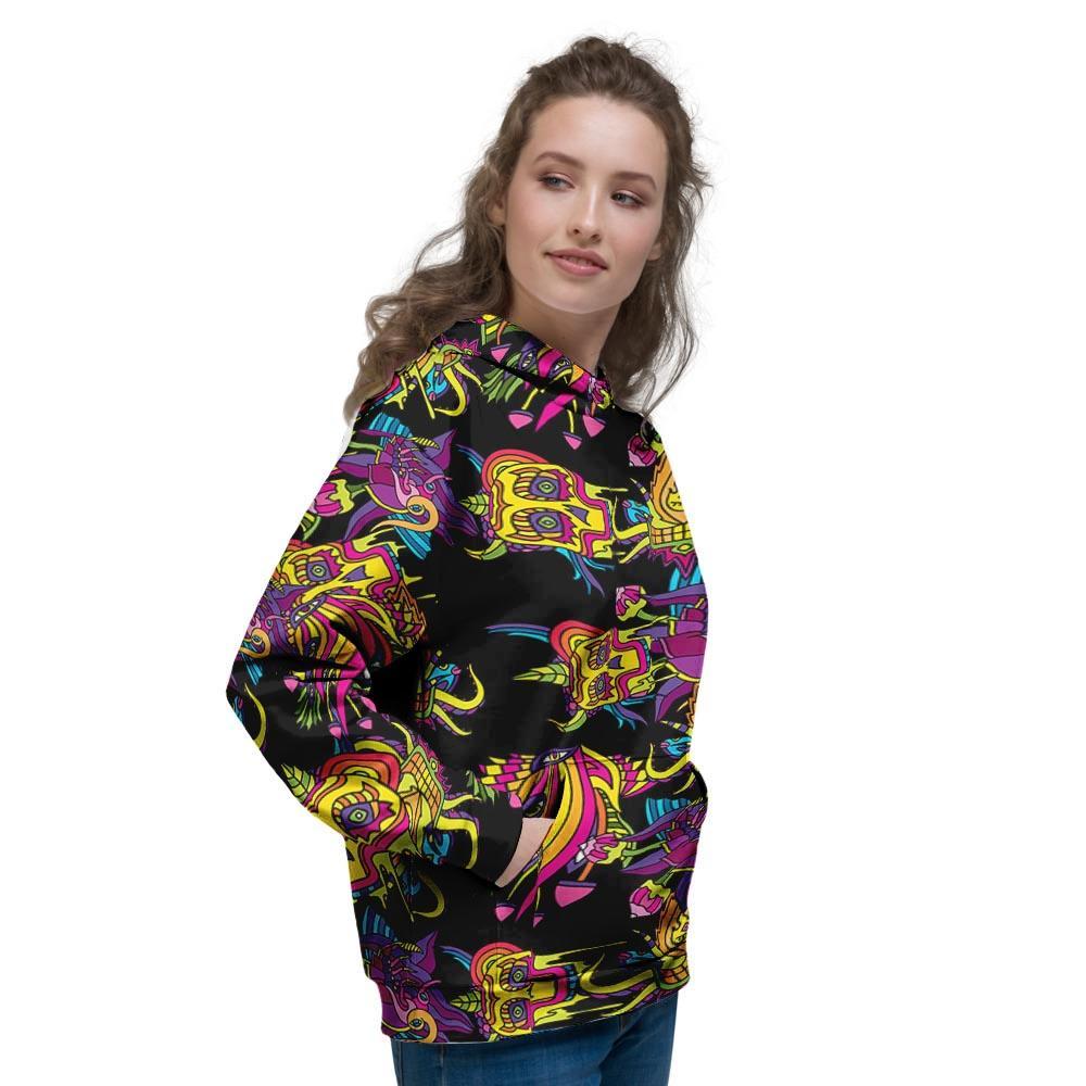 Black Skull Trippy Psychedelic Women's Hoodie-grizzshop