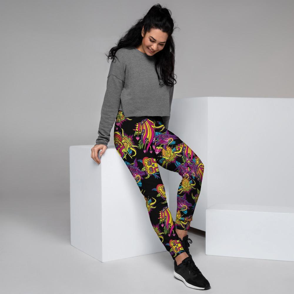 Black Skull Trippy Psychedelic Women's Joggers-grizzshop