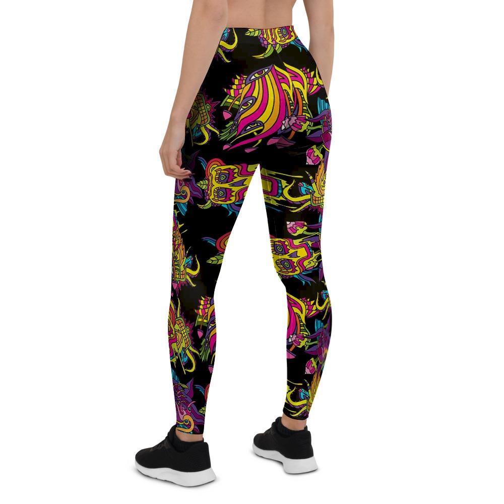 Black Skull Trippy Psychedelic Women's Leggings-grizzshop