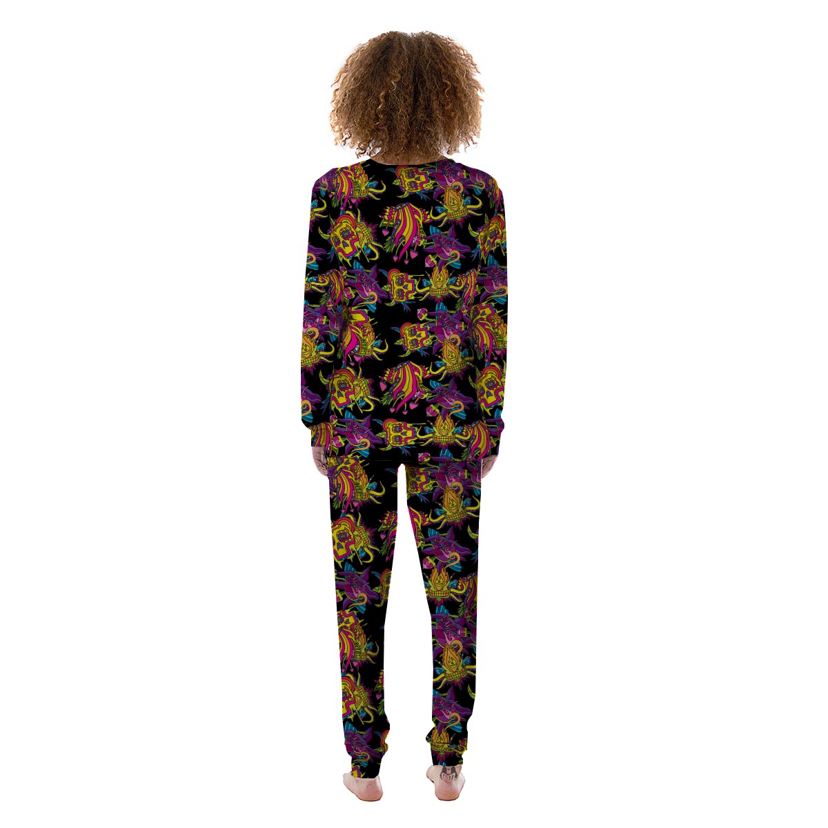 Black Skull Trippy Psychedelic Women's Pajamas-grizzshop