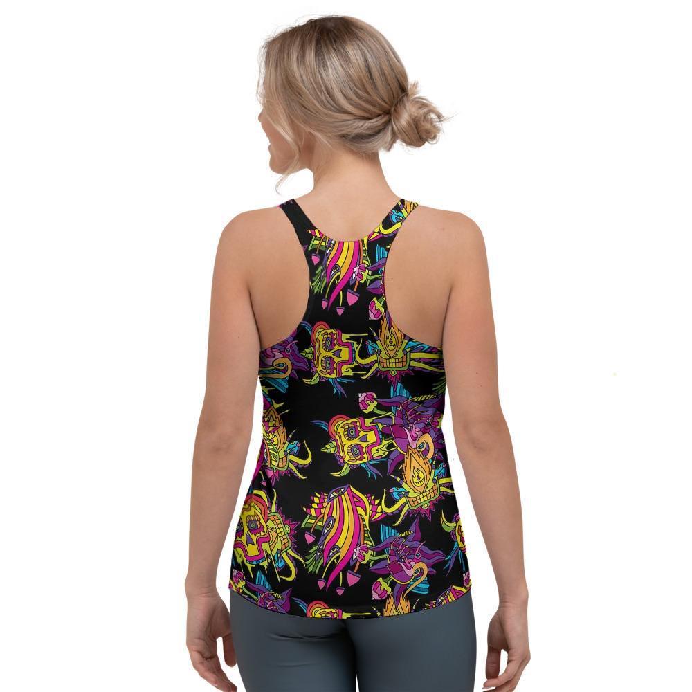 Black Skull Trippy Psychedelic Women's Racerback Tank Top-grizzshop