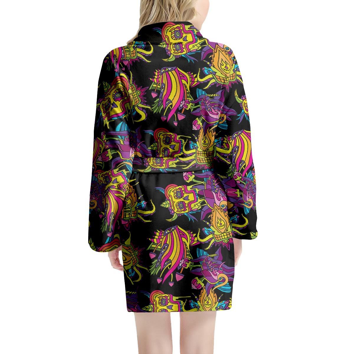 Black Skull Trippy Psychedelic Women's Robe-grizzshop