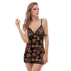 Black Skull Trippy Psychedelic Women's Sexy Night Dress-grizzshop