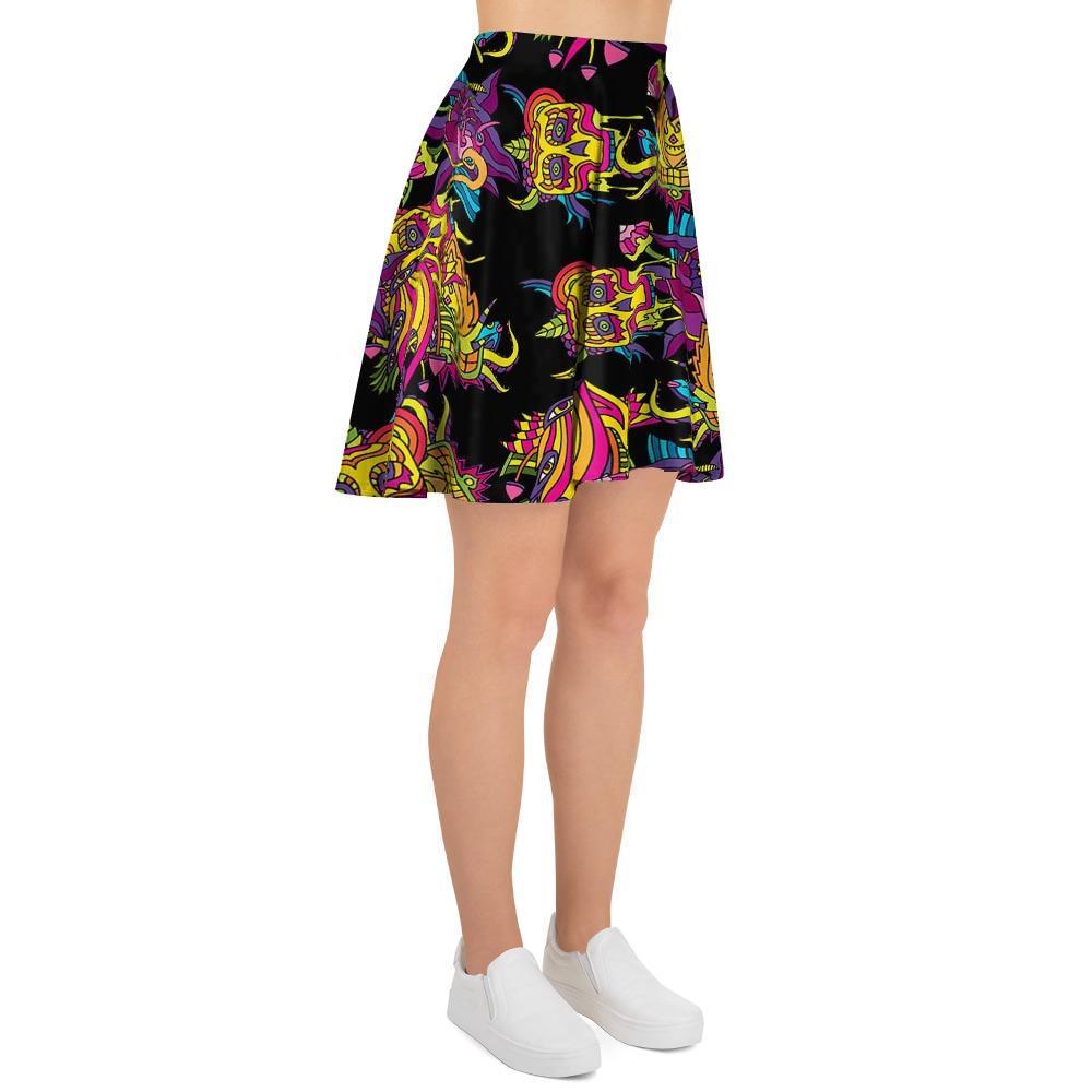 Black Skull Trippy Psychedelic Women's Skirt-grizzshop