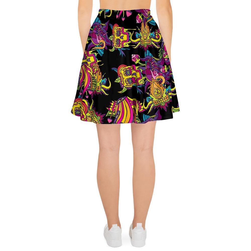 Black Skull Trippy Psychedelic Women's Skirt-grizzshop