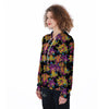 Black Skull Trippy Psychedelic Women's Zip Up Hoodie-grizzshop