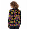 Black Skull Trippy Psychedelic Women's Zip Up Hoodie-grizzshop