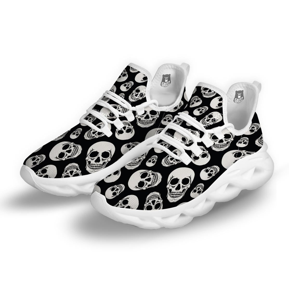 Black Skull White Running Shoes-grizzshop