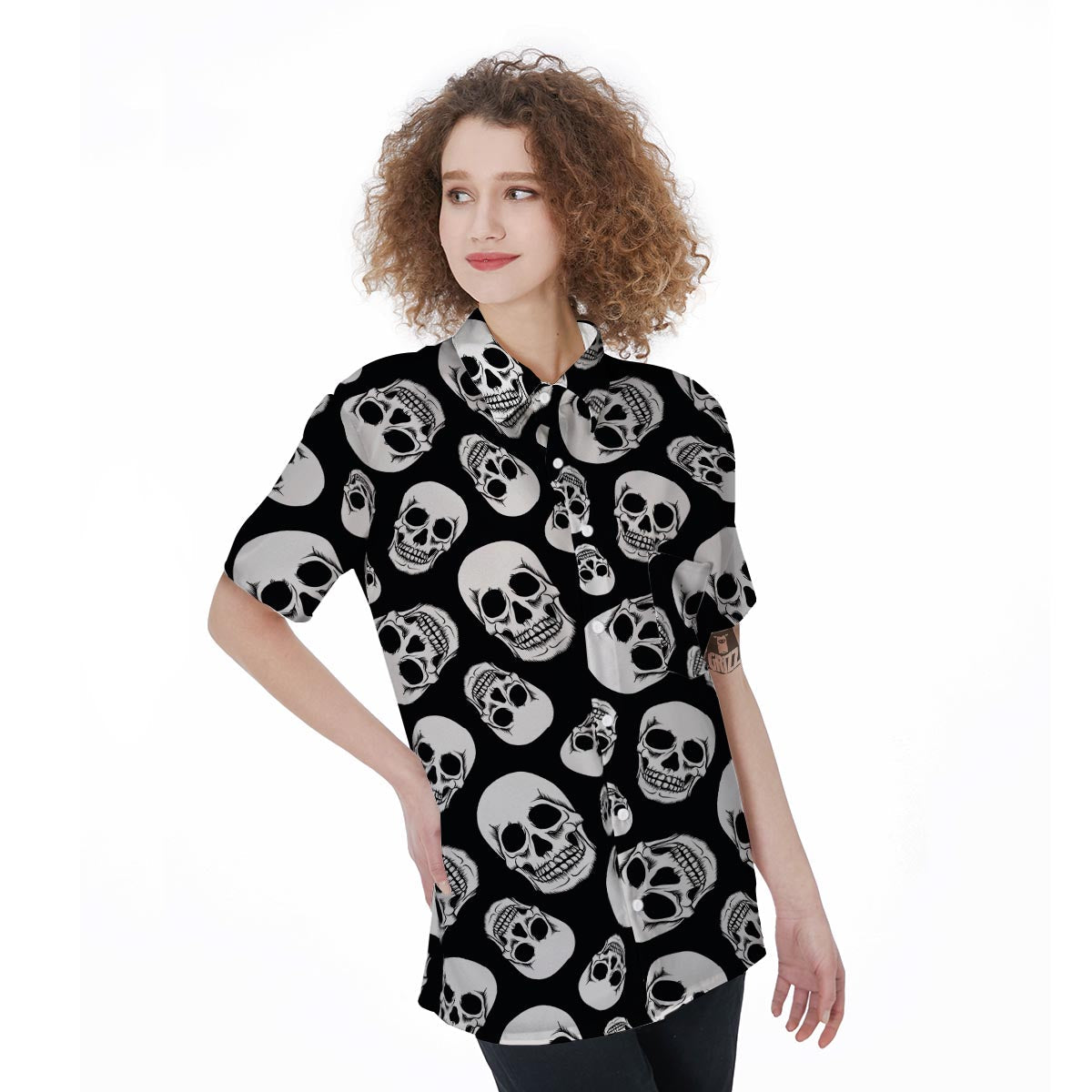 Black Skull Women's Short Sleeve Shirts-grizzshop