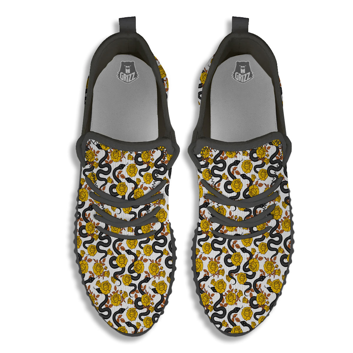 Black Snake And Gold Rose Print Pattern Black Walking Shoes-grizzshop