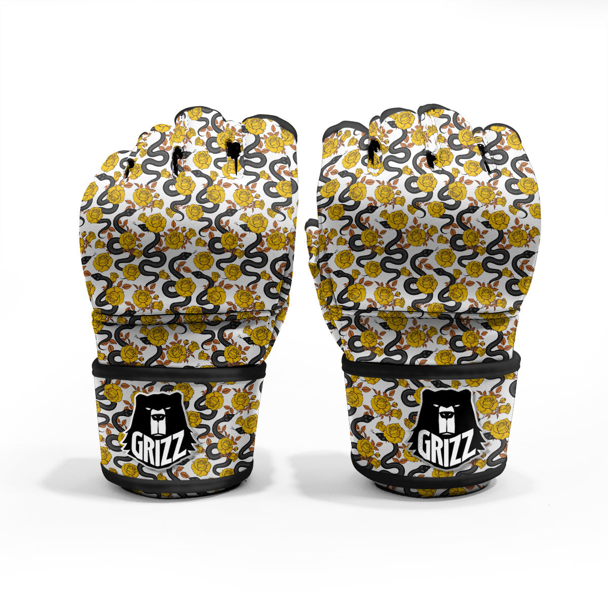 Black Snake And Gold Rose Print Pattern MMA Gloves-grizzshop