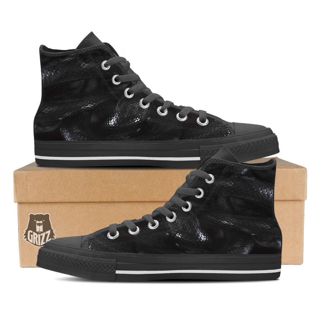 Black Snake Print Black High Top Shoes-grizzshop