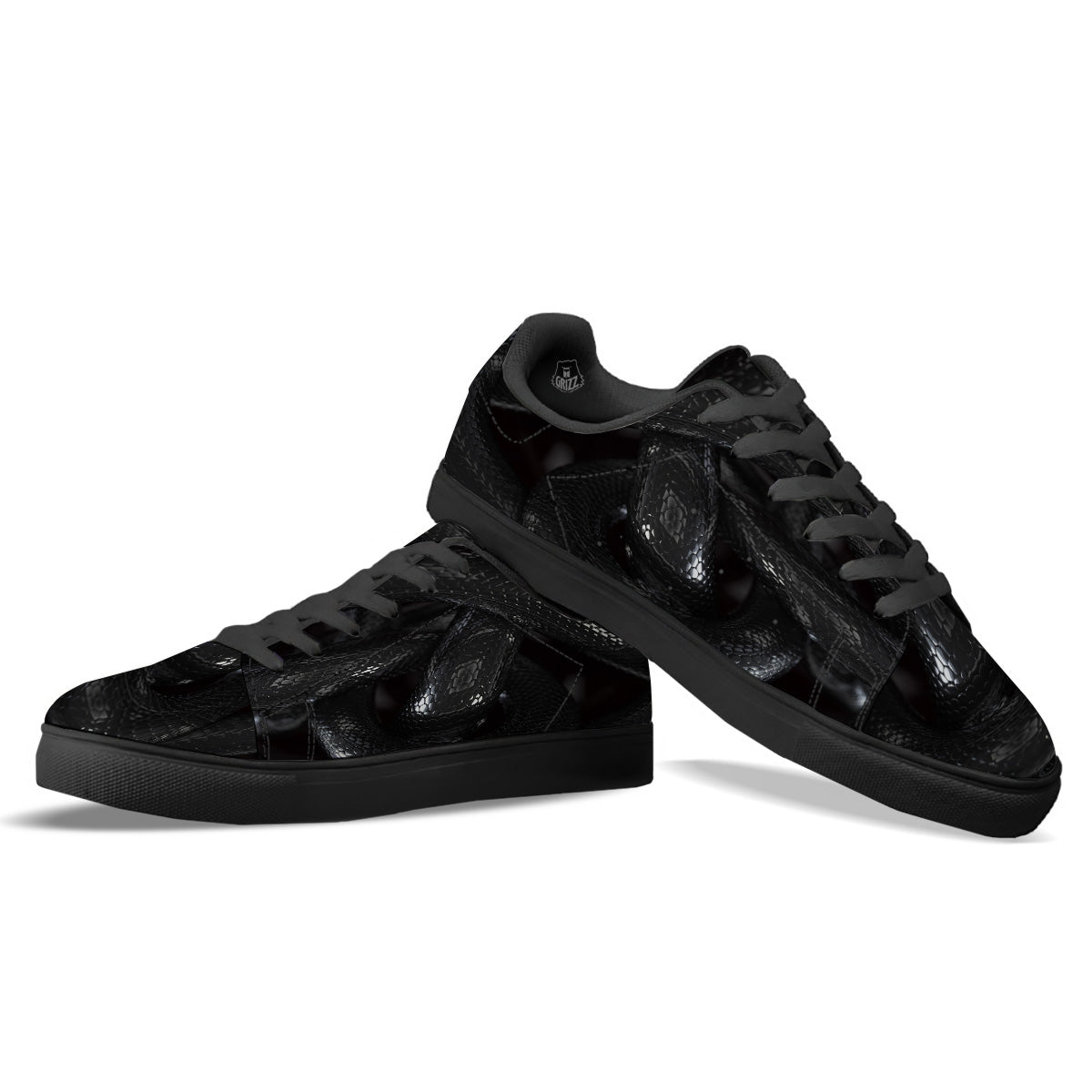 Black Snake Print Black Low Top Sneakers-grizzshop