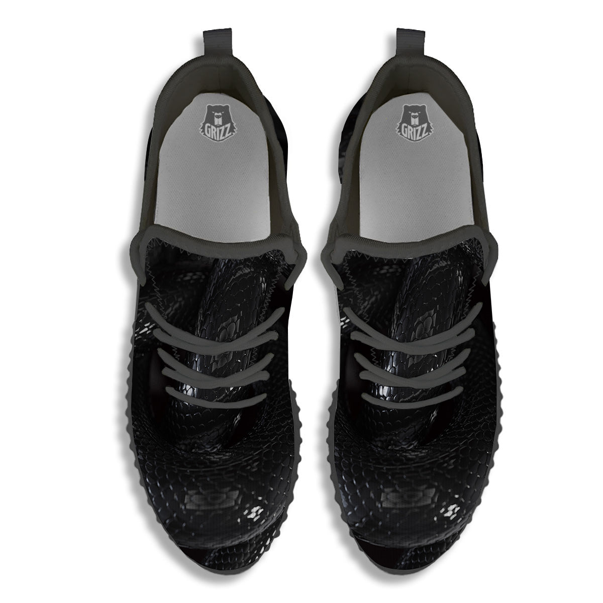 Black Snake Print Black Walking Shoes-grizzshop