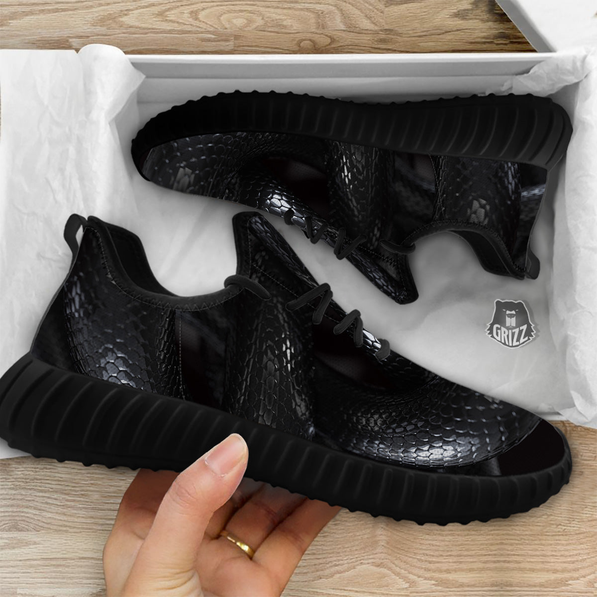 Black Snake Print Black Walking Shoes-grizzshop