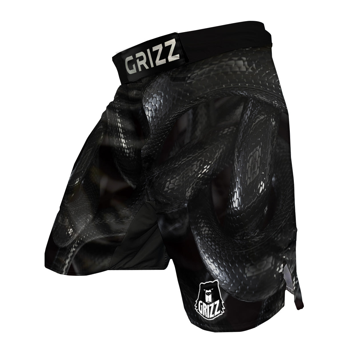 Black Snake Print MMA Shorts-grizzshop