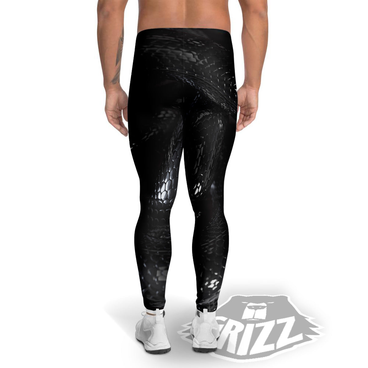 Black Snake Print Men's Leggings-grizzshop
