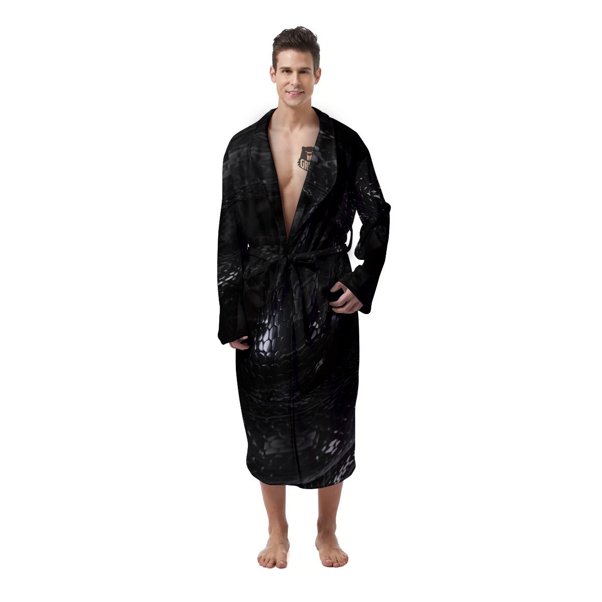 Black Snake Print Men's Robe-grizzshop