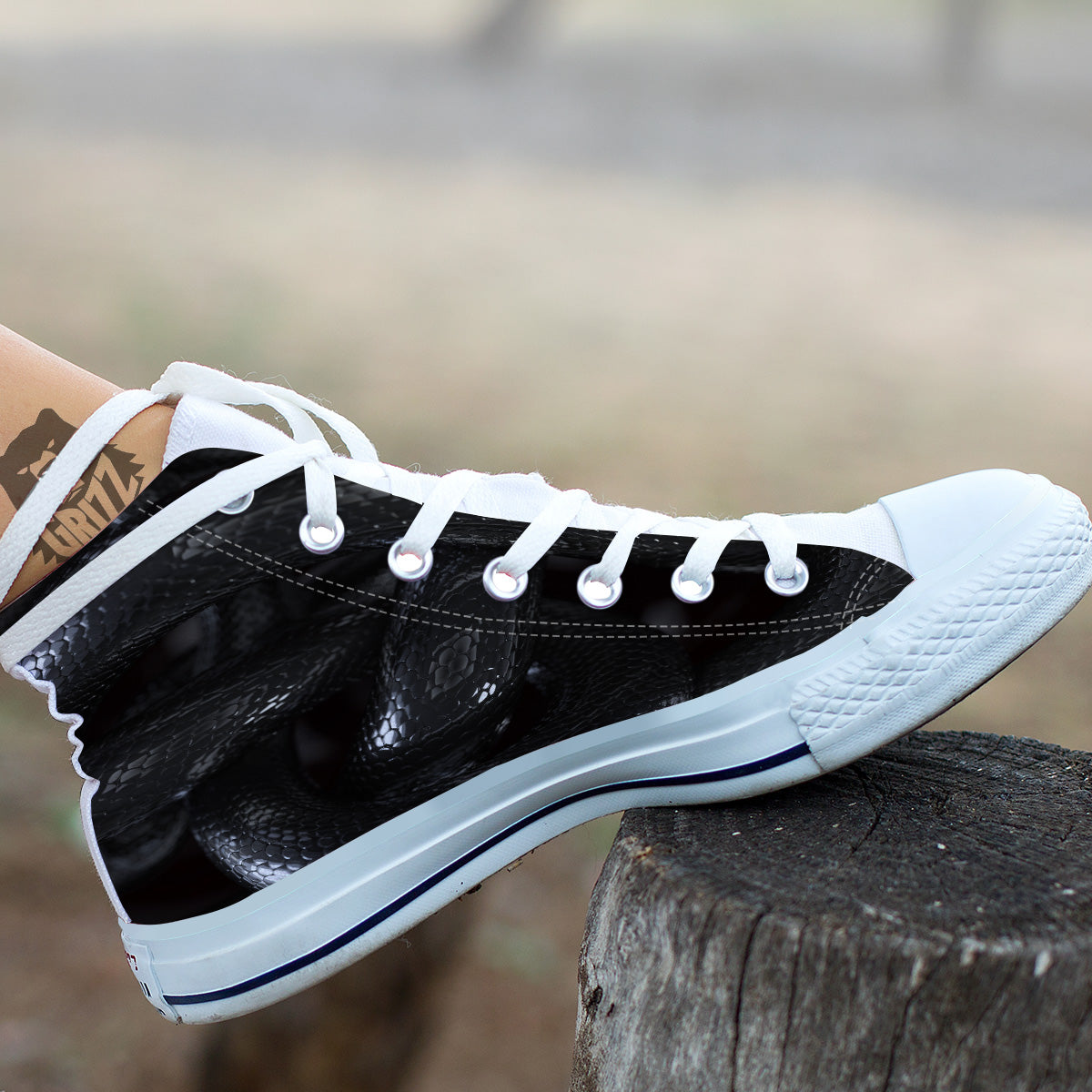 Black Snake Print White High Top Shoes-grizzshop