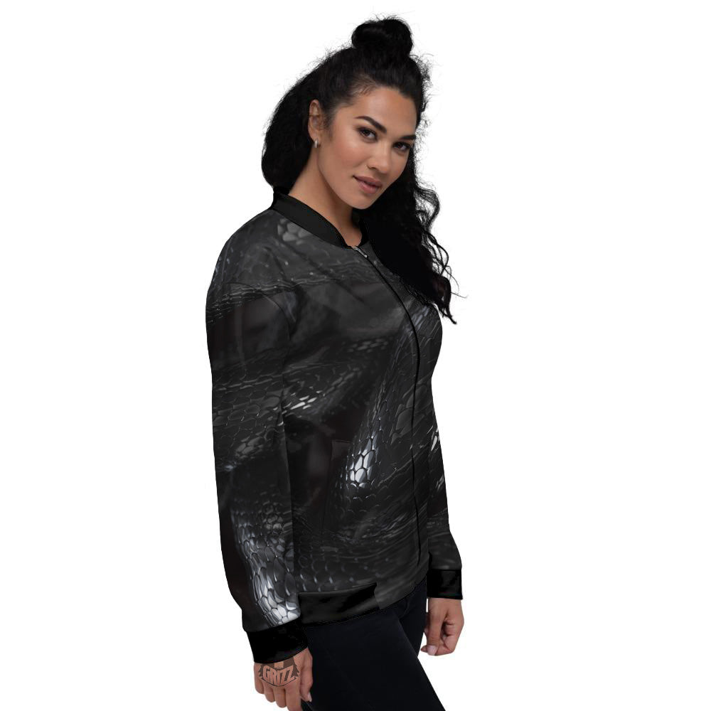 Black Snake Print Women's Bomber Jacket-grizzshop