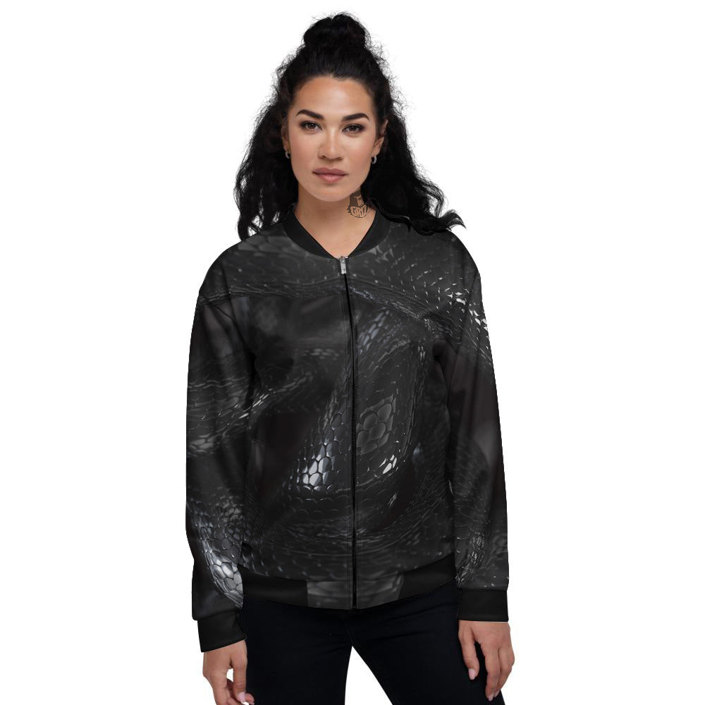 Black Snake Print Women's Bomber Jacket-grizzshop